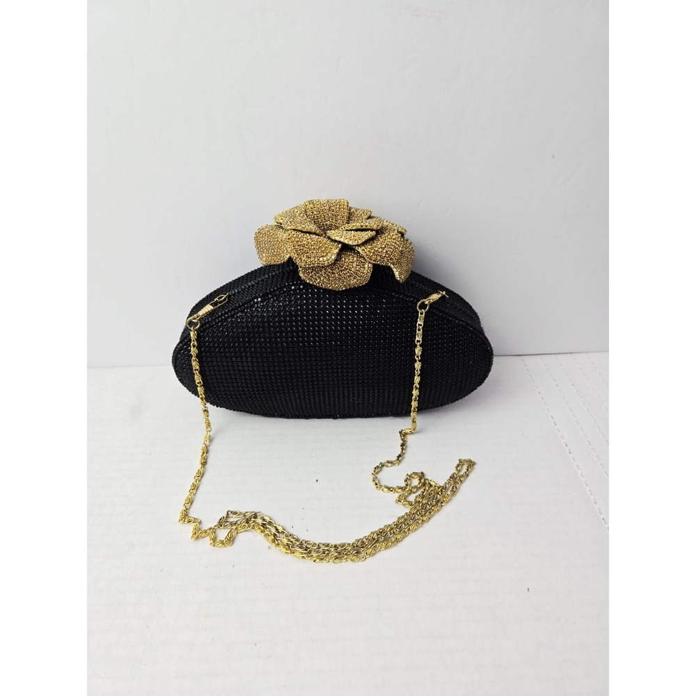 Ash Amaira beaded rhinestone sequin‎ purse crossbody gold flower evening